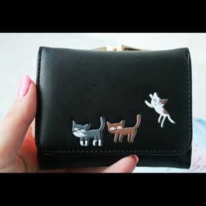Cute cat small black clutch/wallet